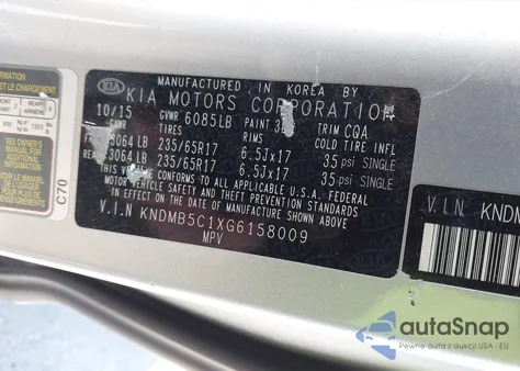 2016 Kia Sedona Lx из США, поврежденный, VIN KNDMB5C1XG6158009